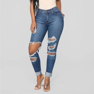 Medium blue distressed jeans